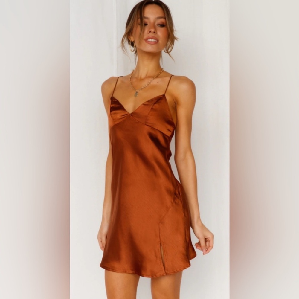 Hello Molly Bronze Satin Mini Dress